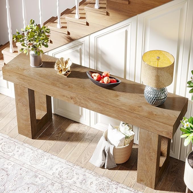 Tribesigns Farmhouse Console Table, 63-Inch Long Narrow Sofa Table Behind The Couch, Wooden Rectangular Entryway Table for Entrance, Hallway, Living Room (Natural)