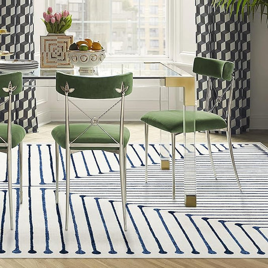 RUGGABLE x Jonathan Adler Machine Washable Modern Area Rug – Inkdrop Slate Blue 8x10, Stain-Resistant, Non-Slip – Large Rugs for Living Room, Bedroom, Hallway, Entryway & Office–with Standard Pad
