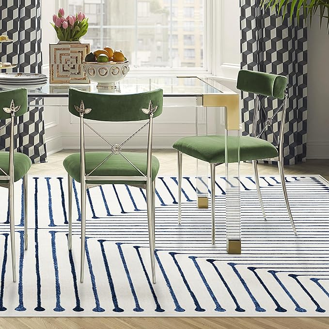 RUGGABLE x Jonathan Adler Machine Washable Modern Area Rug – Inkdrop Slate Blue 8x10, Stain-Resistant, Non-Slip – Large Rugs for Living Room, Bedroom, Hallway, Entryway & Office–with Cushioned Pad