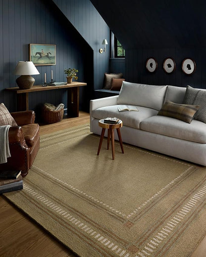 Loloi Chris Loves Julia Alfie Collection ALF-04 Green/Natural 2'-6" x 9'-9" Runner Rug Wool Neutral Living Bedroom Dining Carpet