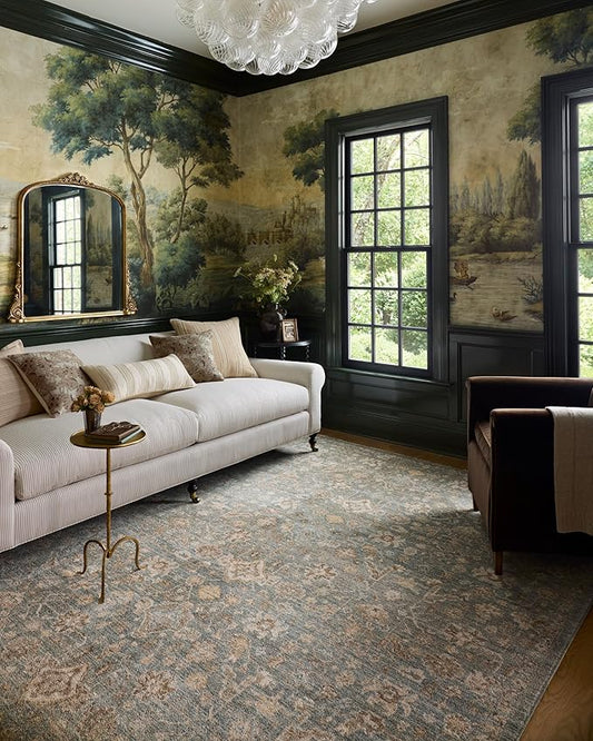 Loloi Chris Loves Julia Palma Collection PLM-05 Blue/Natural 2'-3" x 3'-10" Accent Rug Vintage Style Boho Living Room Bedroom Carpet