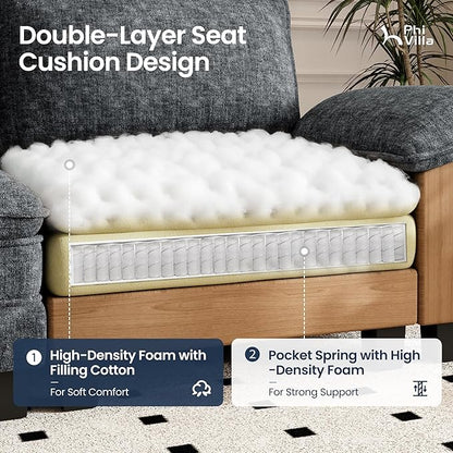 PHI VILLA Modern Modular Couches Sets, 123.6" Cloud Sectional Sofa with Upholstered Deep Seat, 3-Seater Couch for Living Room Small Spaces, Chenille Fabric, Dark Cyan