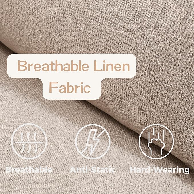 chairus 97" Modular Sectional Sofa with 2 Moveable Ottoman Upholstered Deep Seat Linen Couch Set with Soft Pillows U Shaped Sofa Couch for Living Room, Apartment, Reception Room, 3-Seater/Oatmeal