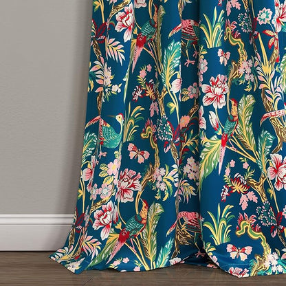 Lush Decor Dolores Light Filtering Window Panels, Pair, 52" W x 84" L, Navy & Multi - Floral Curtains for Bedroom - Vintage Curtains - Coquette Room Decor