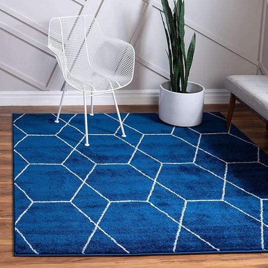 Unique Loom Trellis Frieze Collection Area Rug - Geometric (7' 10" Square, Navy Blue/ Ivory)