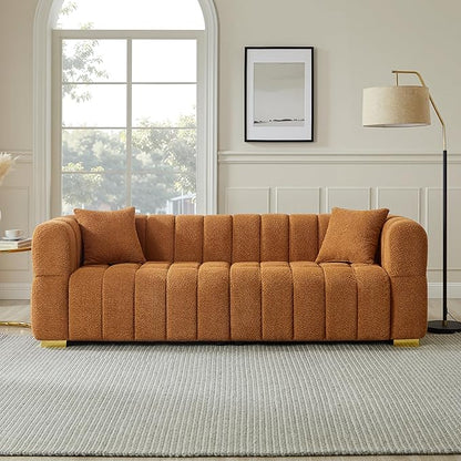 VANOMi Sofa and Chair Set, Modern Deep Seat Couch & Boucle Sofa Chairs, Oversized Upholstered Couch Sets for Living Room, Bedroom, Office, Apartment, Curry (2 Pieces)