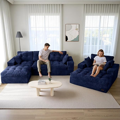 MAXYOYO Sectional Sofa Couch and Chaise Lounge, L Shaped Modern Cloud Couch with Ottoman, Comfy Sofa with Layered Cushion, Tufted Upholstered Sleeper Chair for Living Room, No Assembly Required