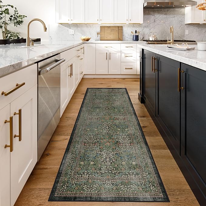 RUGGABLE x Morris & Co Washable Area Rug – Blackthorn Forest Green 9x12, Stain-Resistant, Non-Slip – Large Machine Washable Rugs for Living Room, Bedroom, Hallway, Entryway & Office–with Standard Pad
