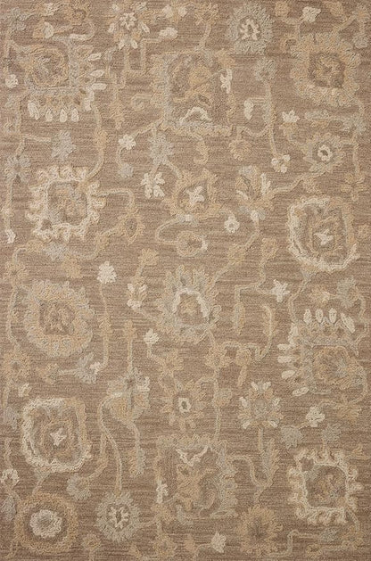 Loloi Chris Loves Julia Dorothea Collection DRT-01 Bark/Stone 5'-0" x 7'-6" Area Rug Wool Neutral Floral Living Room Bedroom Carpet