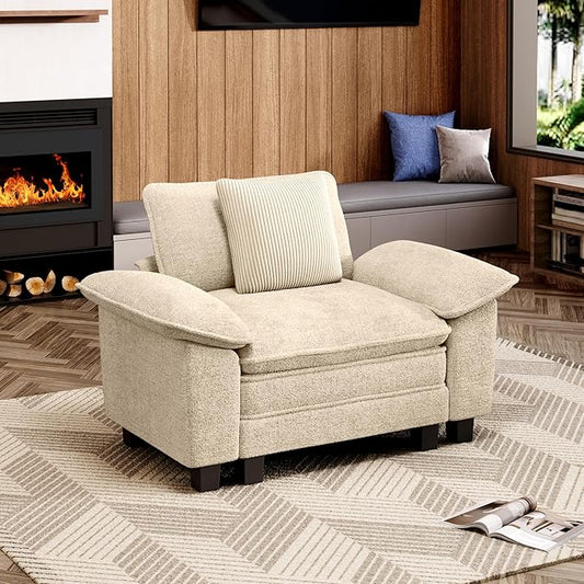 53.5" Cloud Modular Sectional Single Sofa, Deep Seat Armchair with Plush Chenille & Removable Arms for Living Room, Beige