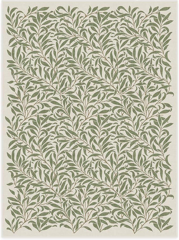 RUGGABLE x Morris & Co Machine Washable Area Rug – Pure Willow Boughs Green 9x12, Stain-Resistant, Non-Slip – Large Rugs for Living Room, Bedroom, Hallway, Entryway & Office–with Cushioned Pad