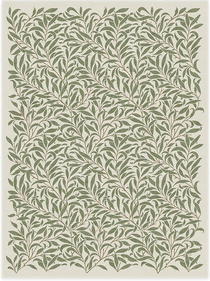 RUGGABLE x Morris & Co Washable Area Rug– Pure Willow Boughs Green 9x12, Stain-Resistant, Non-Slip – Large Machine Washable Rugs for Living Room, Bedroom, Hallway, Entryway & Office–with Standard Pad