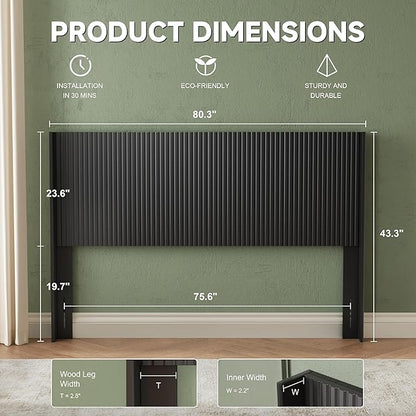 80.3" Wide Wooden Headboards King Size, Modern Wood Headboard King Size Headboard Only, Farmhouse Head Board Only, Wall Mounted Head Board, Boho Headboards, Black