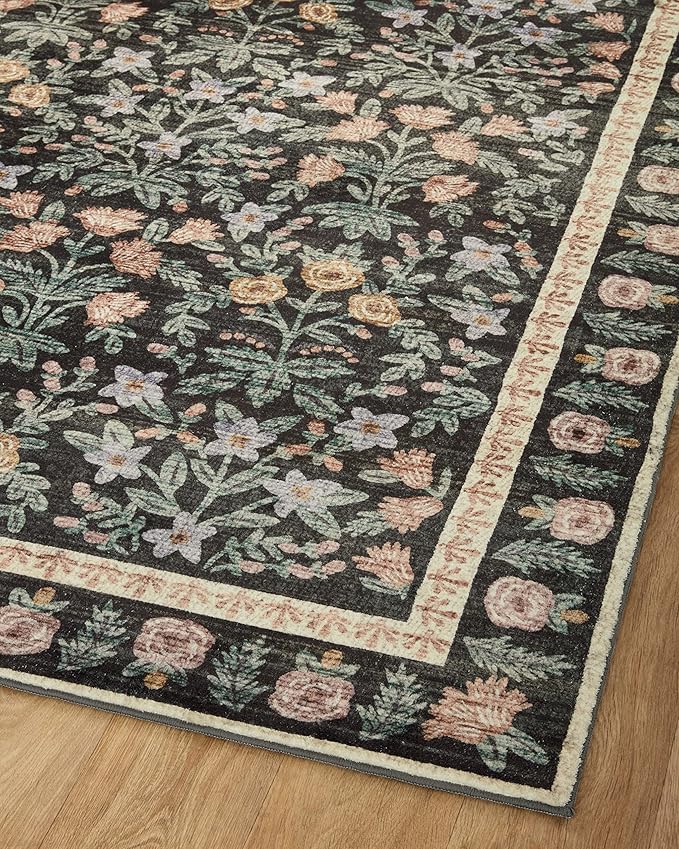Loloi Rifle Paper Co. Eden Collection EDE-02 Mughal Garden Black 2'-0" x 5'-0" Accent Rug feat. CloudPile™