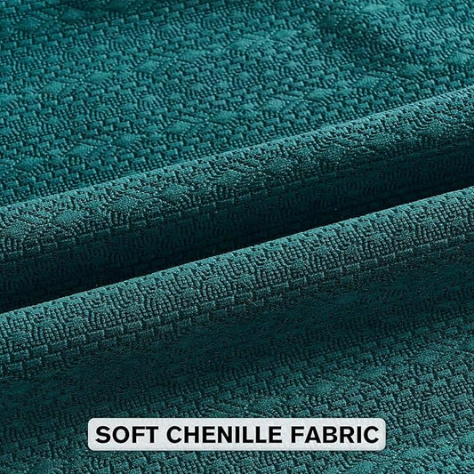 FUTEI Teal Chenille Throw Pillow Covers 12x20 Inch Set of 2,Soft Striped & Diamond Textured Lumbar Pillow Cases,Modern Home Decor for Couch Living Room