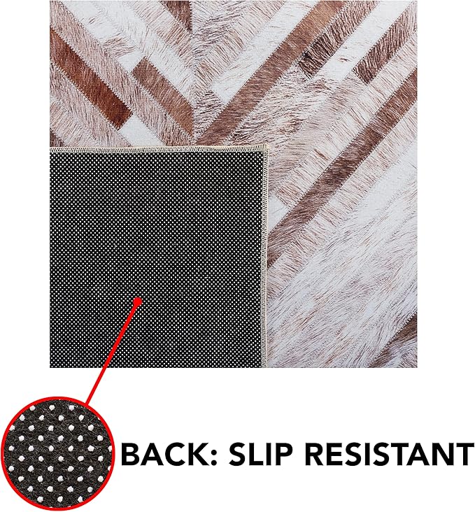 SAFAVIEH Washable Rug Faux Hide Collection - 2'6" x 8' Runner, Beige & Brown, Slip Resistant, Western Rustic Decor, Printed Pattern, Ideal for Living Room, Hallway, Kitchen, Foyer, Bedroom (FAH526A)