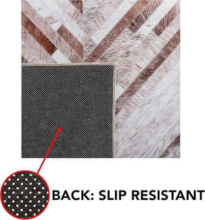 SAFAVIEH Washable Rug Faux Hide Collection - 6' x 9', Beige & Brown, Slip Resistant, Western Rustic Decor, Printed Pattern, Ideal for Living Room, Bedroom, Home Office, Dining Space (FAH526A)
