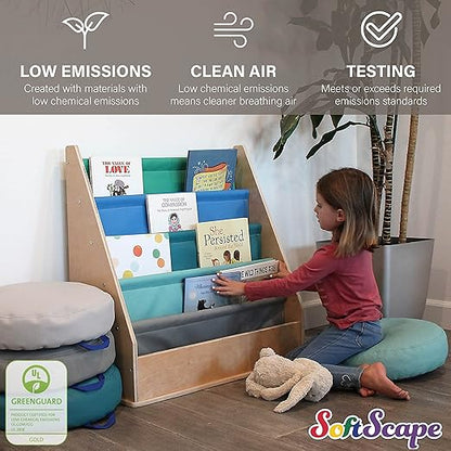 FDP Birch SoftScape Sling Book Display, 4-Shelf Vinyl Storage for Kid's Books and Magazines, Children's Furniture for Bedroom, Playroom, Daycare, Preschool or Classroom - Contemporary, 13745-CT