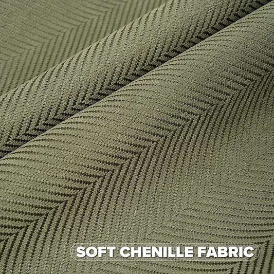 FUTEI Moss Green Chenille Throw Pillow Covers 22x22 Inch Set of 2,Soft Wide Chevron Textured Cushion Case,Farmhouse Home Decor for Couch Bed Living Room