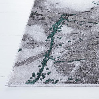 SAFAVIEH Craft Collection Area Rug - 8' Square, Grey & Green, Modern Abstract Design, Non-Shedding & Easy Care, Ideal for High Traffic Areas in Living Room, Bedroom (CFT877Y)