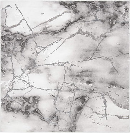 SAFAVIEH Craft Collection Area Rug - 6'7" Square, Grey & Silver, Modern Abstract Design, Non-Shedding & Easy Care, Ideal for High Traffic Areas in Living Room, Bedroom (CFT877G)