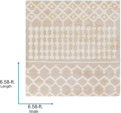 Livabliss Hapsburg Moroccan Shag Area Rug, 6'7" Square, Beige