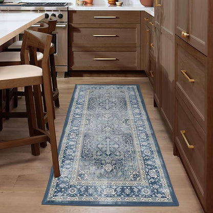RUGGABLE Washable Area Rug – Kamran Admiral Blue 2x3, Stain-Resistant, Non-Slip – Small Machine Washable Rugs for Living Room, Bedroom, Hallway, Entryway & Bathroom–with Cushioned Pad