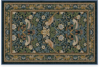 RUGGABLE x Morris & Co Washable Area Rug– Strawberry Thief Indigo 2x3, Stain-Resistant, Non-Slip – Small Machine Washable Rugs for Living Room, Bedroom, Hallway, Entryway & Bathroom–with Standard Pad