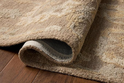 Loloi Chris Loves Julia Dorothea Collection DRT-01 Bark/Stone 7'-9" x 9'-9" Area Rug Wool Neutral Floral Living Room Bedroom Carpet
