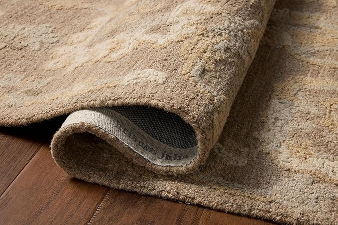 Loloi Chris Loves Julia Dorothea Collection DRT-01 Bark/Stone 9'-3" x 13' Area Rug Wool Neutral Floral Living Room Bedroom Carpet