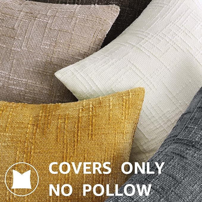 decorUhome Oatmeal Chenille Throw Pillow Covers 26x26 Set of 2 Thick Textured Slubby Couch Pillow Covers Farmhouse Accent Modern Neutral Decorative Pillow Cases for Bed Sofa Living Room