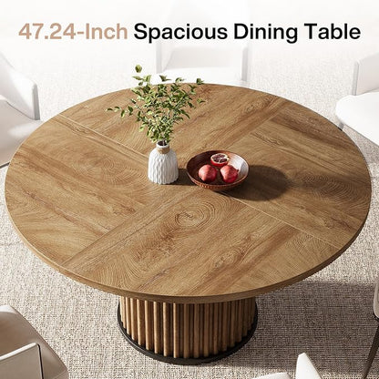 Tribesigns Round Dining Table for 4-6, 47-Inch Modern Circle Kitchen Table with Fluted Round Base, Farmhouse Wood Dinner Table for Dining Room, Kitchen, Living Room, Brown