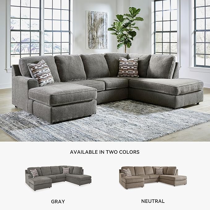 Signature Design by Ashley O'Phannon Casual Right-Arm Facing Herringbone Chenille 2-Piece Sectional with Chaise, Loose Seat Cushions and 2 Throw Pillows, Gray