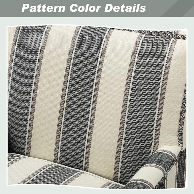 HULALA HOME Living Room Armchair Farmhouse Striped Accent Reading Chair with Wooden Legs & High Back Rest & Padded Armrest & Nail Head Trim for Lounge/Bedroom, Striped Black