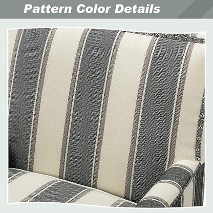 HULALA HOME Living Room Armchair Farmhouse Striped Accent Reading Chair with Wooden Legs & High Back Rest & Padded Armrest & Nail Head Trim for Lounge/Bedroom, Striped Black