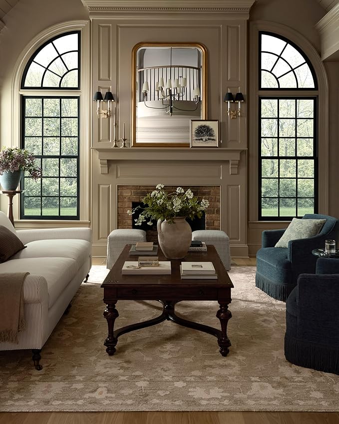 Loloi Chris Loves Julia Dorothea Collection DRT-02 Khaki/Dove 8'-6" x 11'-6" Area Rug Wool Neutral Floral Living Room Bedroom Carpet