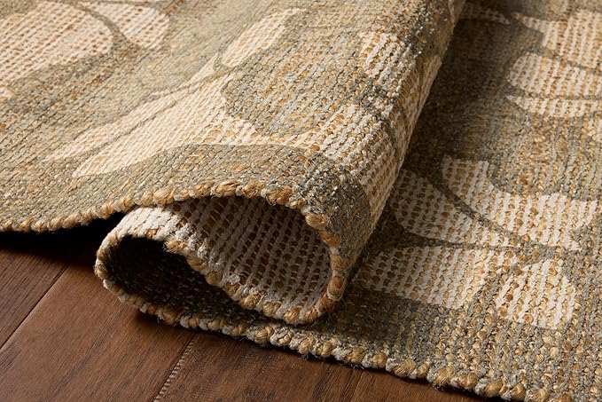 Loloi Chris Loves Julia Rue Collection RUE-02 Olive/Sage 9'-3" x 13' Area Rug Jute Neutral Floral Living Room Bedroom Rug