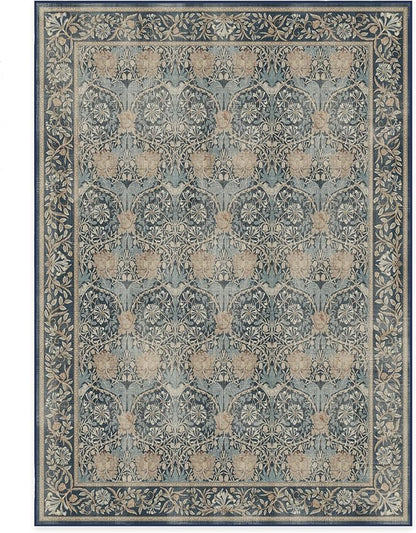 RUGGABLE x Morris & Co Machine Washable Area Rug – Honeysuckle & Tulip Blue 5x7, Stain-Resistant, Non-Slip – Medium Rugs for Living Room, Bedroom, Hallway, Entryway & Office–with Cushioned Pad