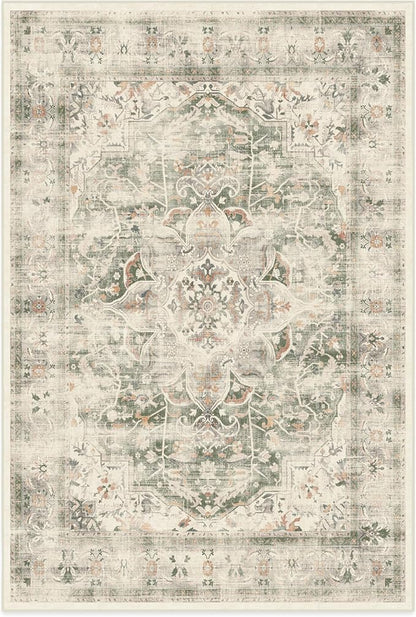 RUGGABLE Washable Vintage Area Rug – Sarrah Sage 6x9, Stain-Resistant, Non-Slip – Medium Machine Washable Rugs for Living Room, Bedroom, Hallway, Entryway & Office–with Standard Pad