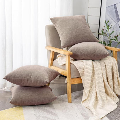 GAWAMAY Decorative Square Throw Pillow Covers 18"x18" Inch Set of 4, Super Soft Chenille Pillows Cover Fall Pillowcase for Living Room Bedroom Sofa Couch Cushion Cover Taupe Grey 45x45cm