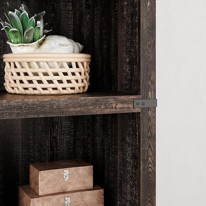 IDEALHOUSE 5 Tier Bookcase, Farmhouse Book Shelf with Storage, 71" Tall Book Case Wooden 5 Shelf Bookcase for Home Office, Living Room, Bed Room (Cherry, 67.4" H x 31.5" W x 12.8" D)