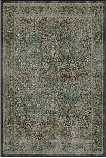 RUGGABLE x Morris & Co Washable Area Rug– Blackthorn Forest Green 4x6, Stain-Resistant, Non-Slip – Medium Machine Washable Rugs for Living Room, Bedroom, Hallway, Entryway & Office–with Cushioned Pad
