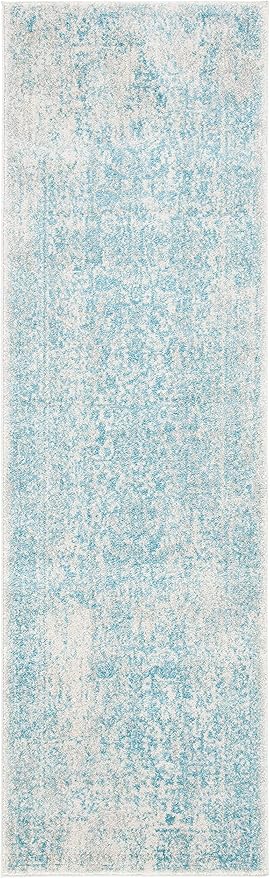 SAFAVIEH Evoke Collection Runner Rug - 2'2" x 9', Ivory & Aqua, Distressed Design, Non-Shedding & Easy to Clean, Ideal for Foyer, Bedroom, Kitchen, Hallway (EVK256J)