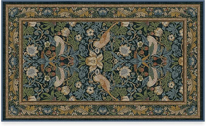 RUGGABLE x Morris & Co Washable Area Rug – Strawberry Thief Indigo 3x5, Stain-Resistant, Non-Slip – Small Machine Washable Rugs for Living Room, Bedroom, Hallway, Entryway & Office–with Cushioned Pad