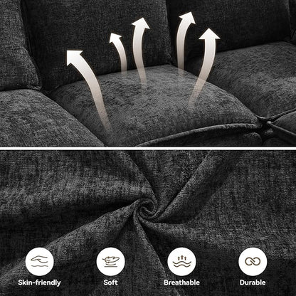 80" Cloud Modular 3 Seater Sofa with Storage Ottoman, Modern Upholstered Storage Sofa Couch Deep Seat, L Shape Sectional Sofa Chenille Comfy Couch with Armrests for Living Room, Small Space, Black