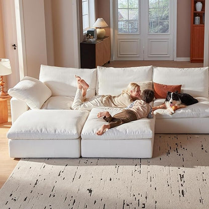 Modular Sectional Sofa, 110.2" L Shaped Modern Sofa Modular Sectional Cloud Couch with Ottoman, Modern Cloud Sectional Couches for Living Room, Deep Seat Sofa with Washable Cover