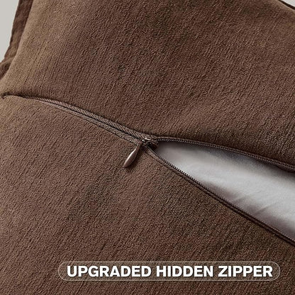 FUTEI Brown Chenille Throw Pillow Covers 26x26 Inch Set of 2,Edges Double-Stitched Euro Pillow Shams,Modern Home Decor for Couch Living Room
