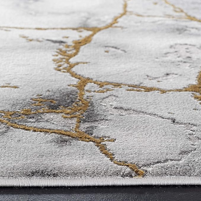 SAFAVIEH Craft Collection Runner Rug - 2'3" x 12', Grey & Gold, Modern Abstract Design, Non-Shedding & Easy Care, Ideal for High Traffic Areas in Living Room, Bedroom (CFT877F)