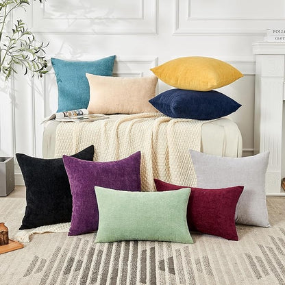 GAWAMAY Decorative Square Throw Pillow Covers 18"x18" Inch Set of 4, Super Soft Chenille Pillows Farmhouse Fall Pillowcase for Living Room Bedroom Sofa Couch Cushion Cover Smoke Blue 45x45cm