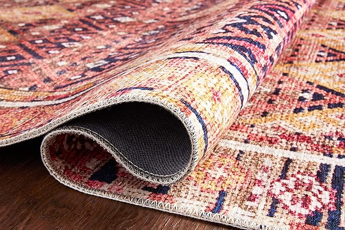 Loloi Layla Collection LAY-15 Magenta/Multi 7'-6" x 9'-6" .13" Thick Area Rug, Soft, Durable, Vintage Inspired, Distressed, Low Pile, Non-Shedding, Easy Clean, Printed, Living Room Rug